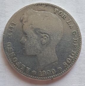 Münzen von Spanien: Moneda de una peseta de plata alfonso xiii 1899 pesa 4.89 mide 23